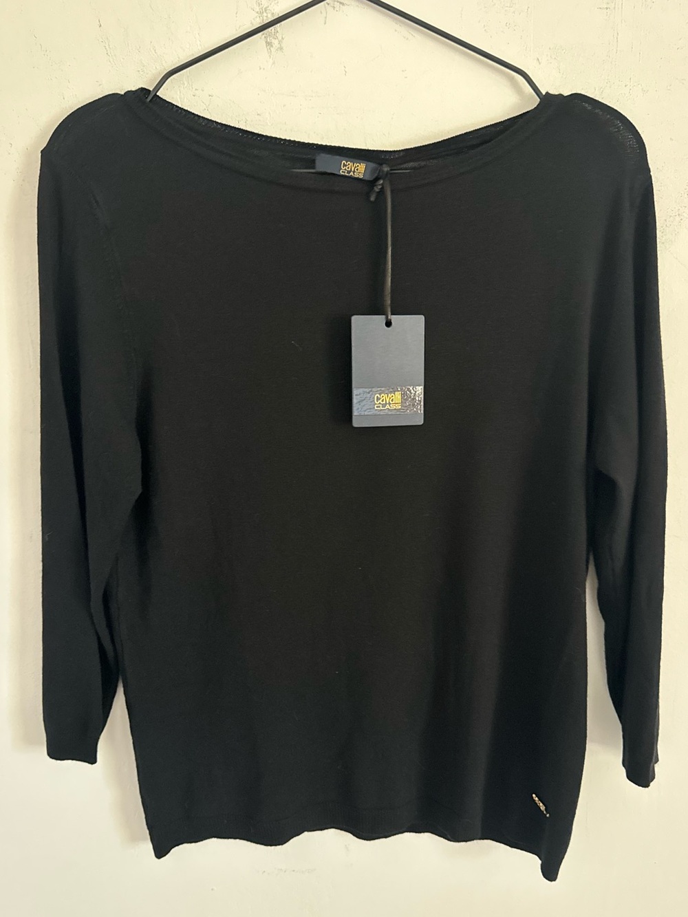 NWT Cavalli Class Black Logo Boat Neck Sweater Size M
